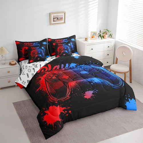 Feelyou Kids Gamer Juego De Cama De 7 Piezas, Tamaño Queen,