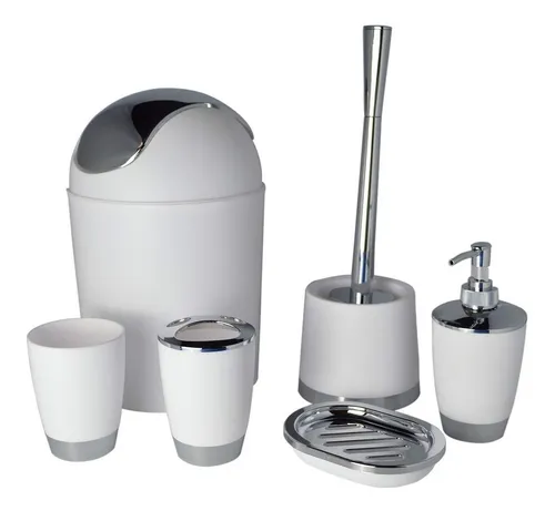 Set Baño Cesto Tacho Basura 3 Lts Escobilla + Accesorios Pc