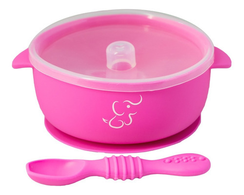 Bowl/tazón Grande Papubaby Con Tapa Y Cuchara De Silicón Color Rosa Bowl Con Succion