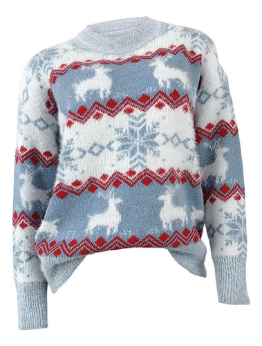 Suéter Punto Suave Con Copos De Nieve Para Mujer Navidad