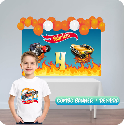 Combo Cumpleaños Remera Y Banner Niños Hot Wheels