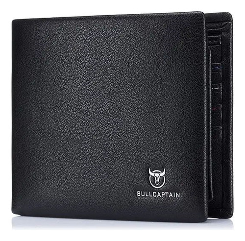 Bullcaptain - Billetera De Cuero Mate Qb-003-bk Negro