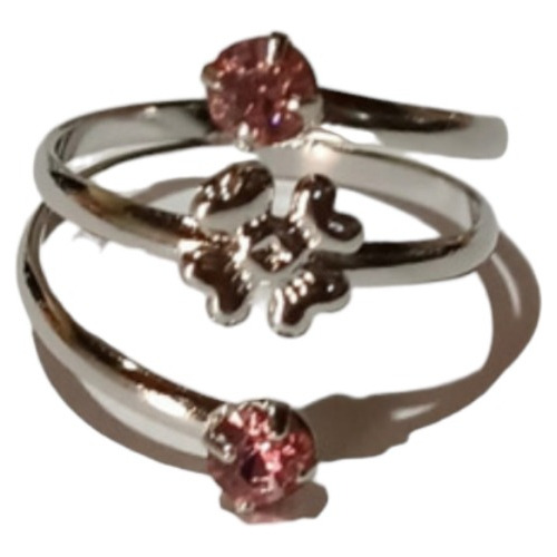 Anillo Flor Dos Cristal Rosa Acero Quirúrgico Talle 17