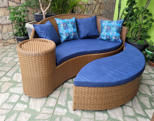 Sofá Chaise Dubai Fibra Sintética Vime Jardim Área Externa