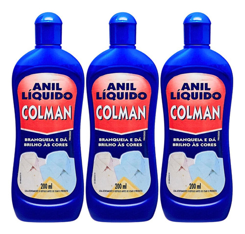 Kit 03 Anil Liquido Colman 200ml Branqueia E Dá Brilho As