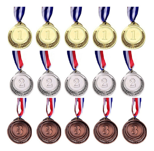 15 Piezas Medallas Metalica De Oro/plata/bronce Con Lanyard