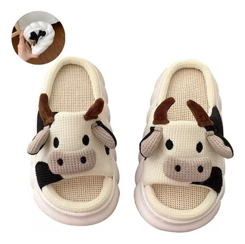 Lindas Pantuflas De Vaca Para Mujer Hogar Interior Y Exterio