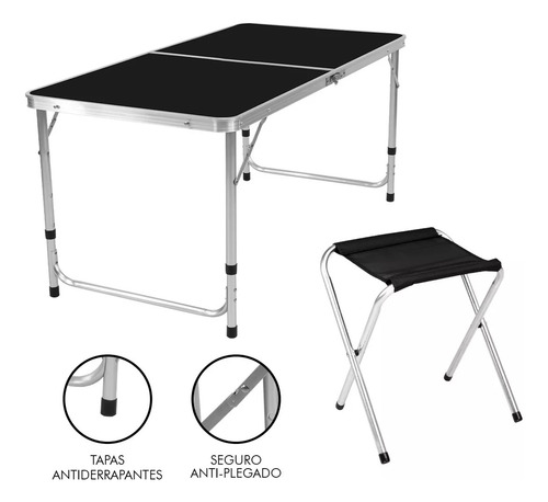 Mesa Plegable Tipo Portafolio 1.20 M Con 4 Sillas Portátiles Negro