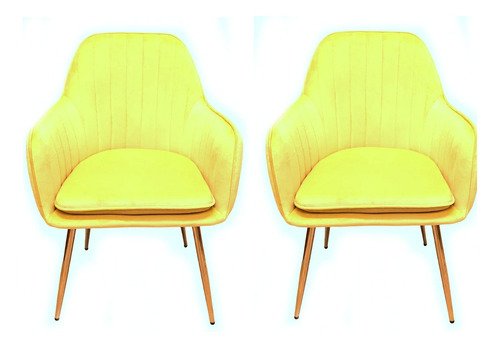 Sillon Silla Eames X 2 Vintage Colores Unicos Estructura De La Silla Dorado Asiento Amarillo Diseño De La Tela Terciopelo
