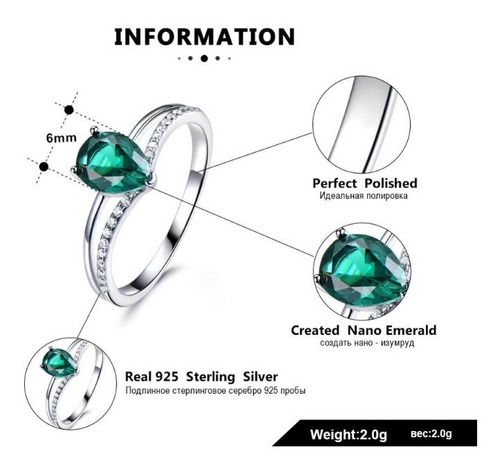 Anillo Mujer Compromiso Esmeralda Fabricado En Plata 925