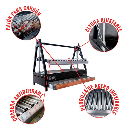 Paquete Hobby Grill Asador De Carbon Pampa Ii Emp Funda Color Negro