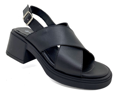 Imagen 1 de 6 de Sandalias Mujer Zapato Hebilla Taco 6 Cm Cruzada Verano