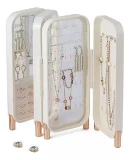 Joyero Plegable Organizador De Joyas 4 Cuerpos Con Espejo