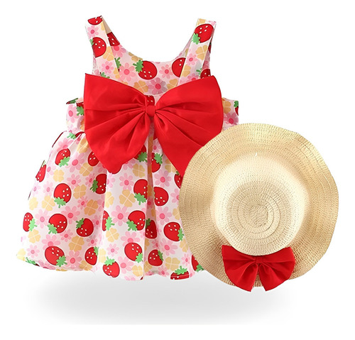 . Vestido Estampado Y Sombrero Con Lazo Para Bebé, 2 Uds.