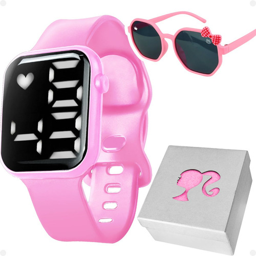 Relogio Digital Infantil Rosa + Oculos Proteção Uv + Caixa K