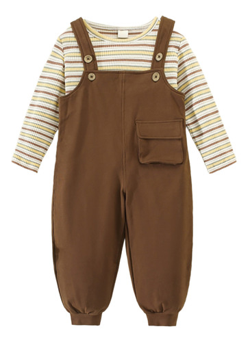 2pcs Conjunto Tierno Para Niños Con Pantalones De Tirantes Marrón 5-6 A