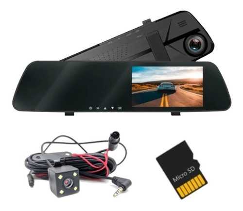 Kit Espelho Retrovisor Tela4.3+câmera Frontal+câmera Ré Gvbr