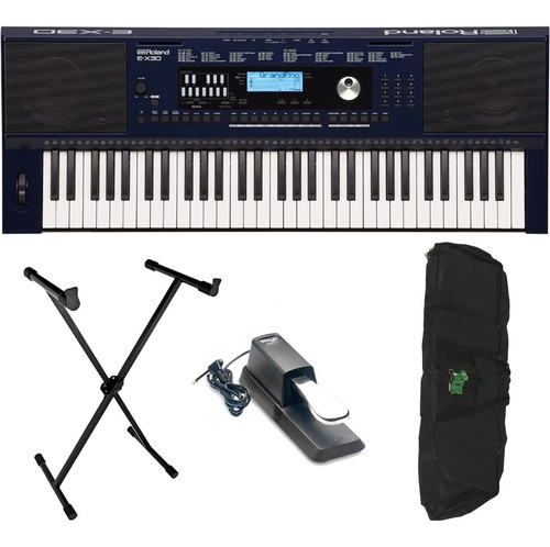 Teclado Arranjador Ex30 Roland 61 + Capa + Pedal + Estante Cor Azul 110v