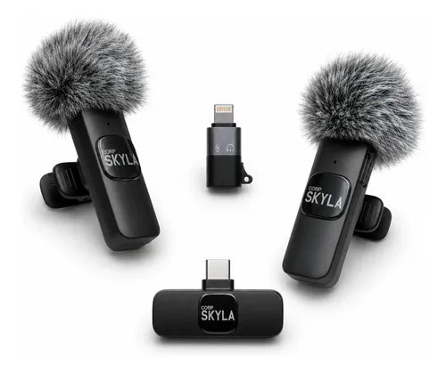 X2 Micrófono Corbateros Inalámbrico Corp Skyla - Compatible Celular iPhone iPad Receptor USB-C y Adaptador Lightning