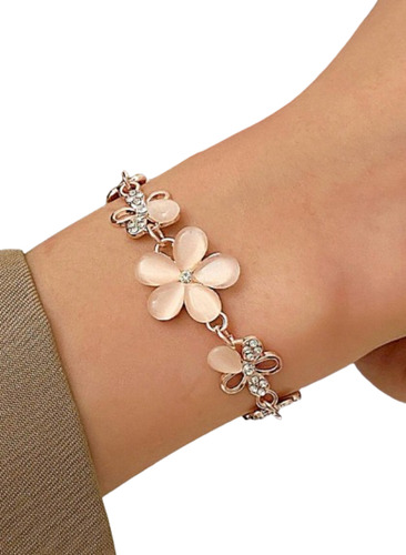Pulsera De Mujer De Flores Rosas Shein Dorado Rosa 18 Cm