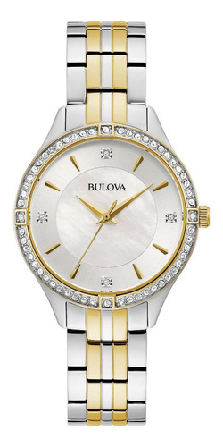 98l273 Reloj Bulova Quartz Crystal Para Dama Plateado/dorado