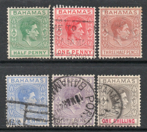 Bahamas Serie X 6 Sellos Usados Rey George 6° Años 1938-48 