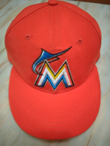 Gorra Plana Florida Marlins Naranja Talla 7 1/4. New Era!!!