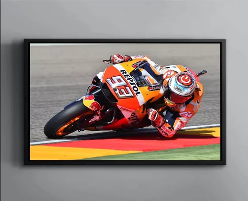 Quadro Tela Canvas Motos Corrida Preto Sport 75x50cm - Deliquadros