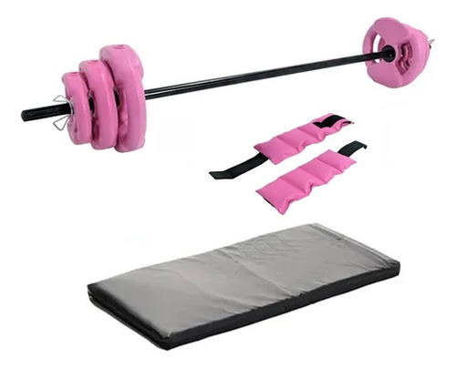 Combo Kit Body Pump 17 Kg + Tobilleras + Colchoneta Mir Color Rosa Acanalado + Tob 1 Kg Rosa + Colchoneta Supereco Mir