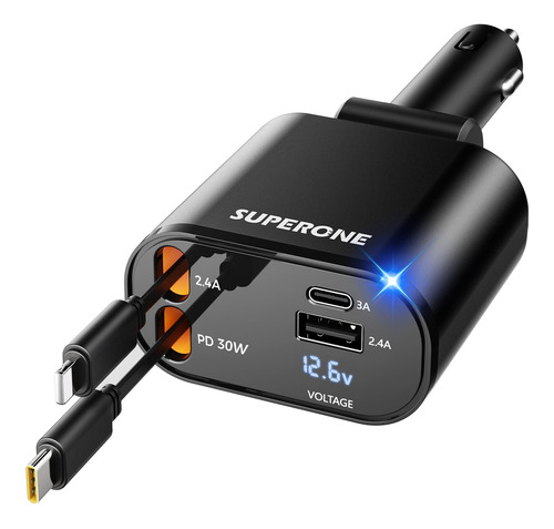 Cargador Retráctil 4 En 1 Para Automóvil Carga Rápida Usb C