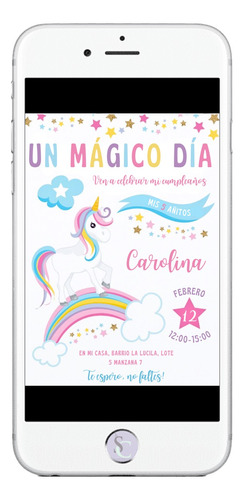 Invitación Cumpleaños Tarjeta Digital Unicornio Ponny