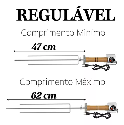 Espeto Giratório Elétrico 220V Regulável para Churrasco Flex Grill Rotativo  Garfo Tridente Aço Nique