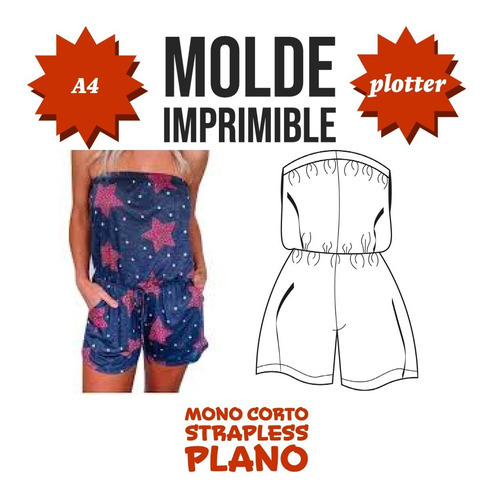 Molde Patrón Imprimible Mono Strapless Corto Pdf A4 Plotter