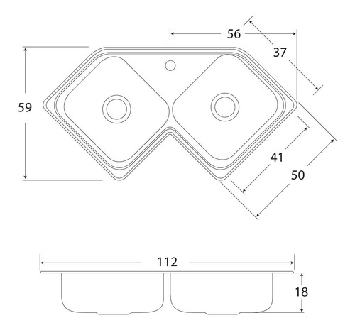 Fregadero Cocina Empotrar 2 Tinas Esquinero 112x59x18 Ce110