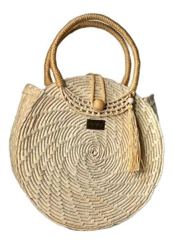 Bolsa Barrel Feminina Redonda Palha Praia Moderna Cor Bege