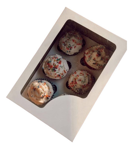 Caja  De 6 Cupcakes Con Soporte Y Ventana De Pvc Packx10 