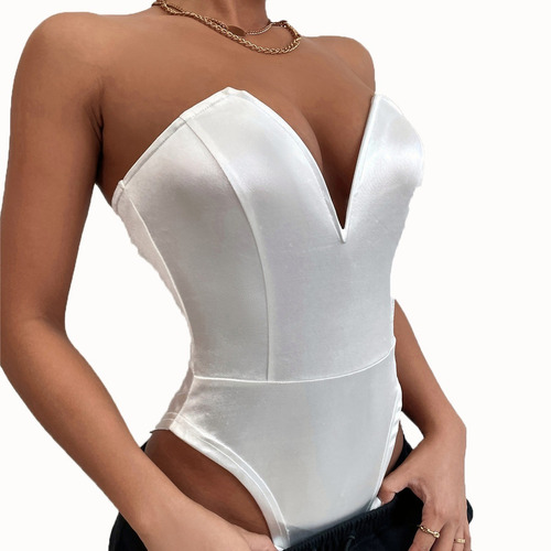 Mujer Cuello V Satén  Strapless Bodysuit Levanta Busto Moda