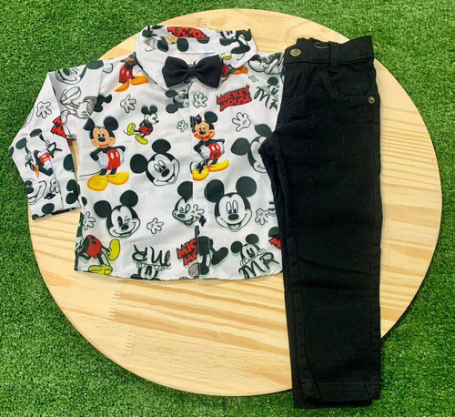 Conjunto Calça Preta Festa Aniversário Mickey Infantil