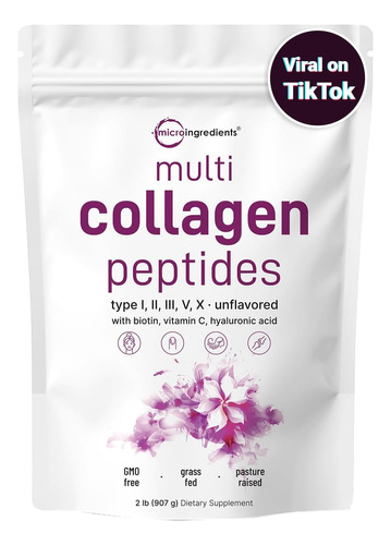 Proteína Multicolágeno En Polvo, 2 Libras Tipo I, Ii, Iii, V