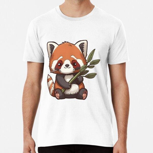 Remera Adorable Panda Rojo Sosteniendo Bambú Algodon Premium