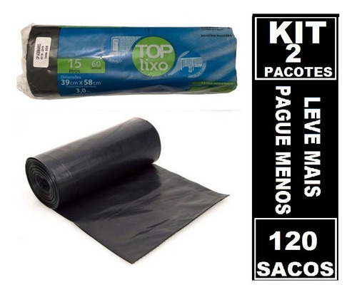 120 Sacos Lixo Preto 15 Litros Rolo Picotado Não Vaza