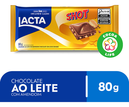 Chocolate Lacta ao leite com amendoim Shot 80gr