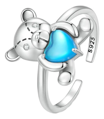 Anillo Ajustable Para Mujer En Plata Diseño De Oso Regalo