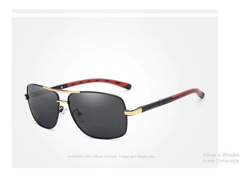 Óculos De Sol Kingseven Esportivo Unissex Lentes Polarizadas Cor Preto com dourado Cor da lente Preto