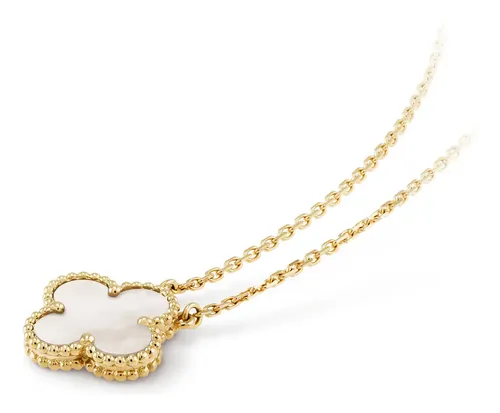 Collar Trébol Acero Quirurgico Baño 18k 4 Hojas Van Flor Color Blanco