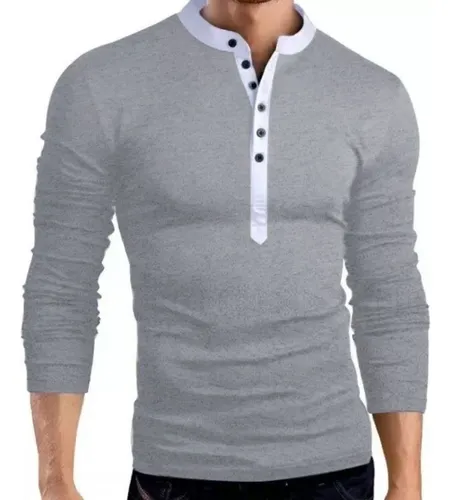 Playera manga larga cuello mao deals