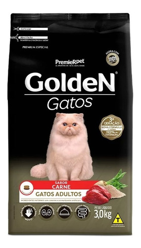 Ração Golden Gatos Adultos Sabor Carne 3kg