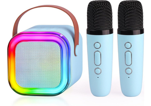 Karaoke Bocina 2 Micrófonos Portátil Bluetooth Inalámbrico Color Azul