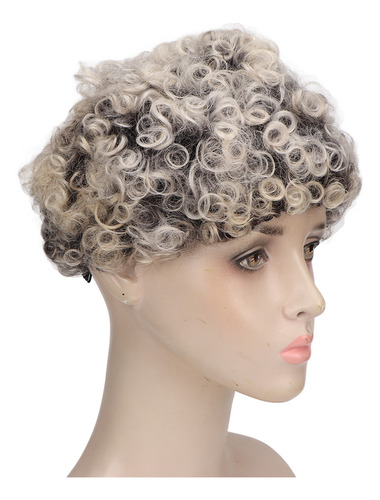 Pelucas Cortas Y Rizadas Para Mujer, Color Gris Degradado, A