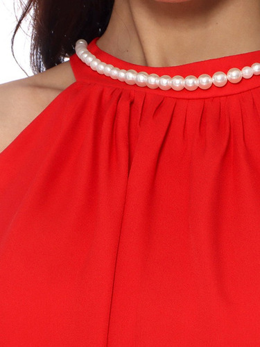 Vestido Corto Mujer Con Perlas En Cuello Elegante Casual | MercadoLibre